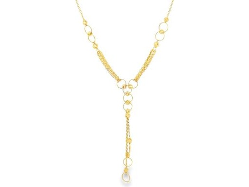 18K Yellow Gold Layered Y Necklace with Open Circle Charms