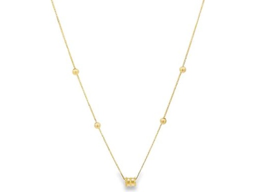 18K Yellow Gold Beaded Necklace with Interlocked Ring Charm
