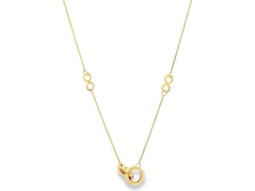 18K Yellow Gold Necklace with Open Ring Pendant and Double Loop Accents