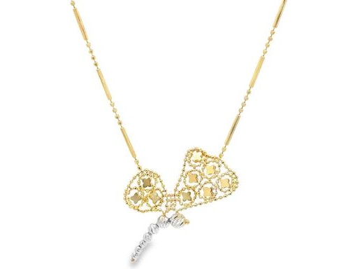 18K Yellow Gold Necklace with Butterfly Motif and Beaded Tail
