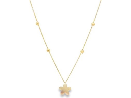 18K Yellow Gold Necklace with Openwork Flower Pendant and Beaded Chain