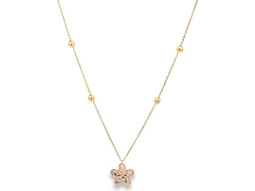 18K Yellow Gold Necklace with Openwork Flower Pendant and Beaded Chain