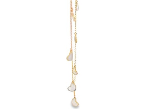 18K Yellow Gold Station Necklace with Mother-of-Pearl Heart Charms
