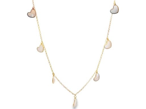 18K Yellow Gold Station Necklace with Mother-of-Pearl Heart Charms