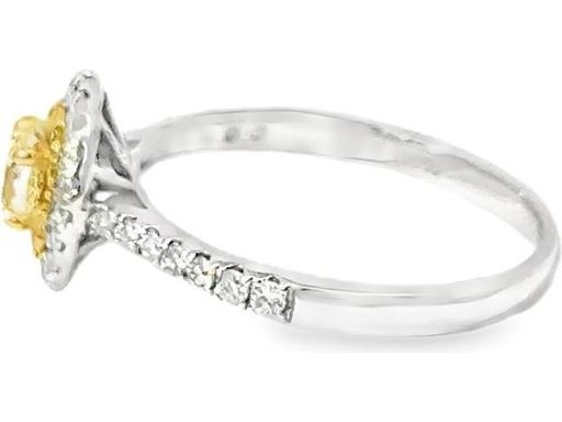 18K White Gold Halo Ring with Fancy Yellow Diamond in Centre