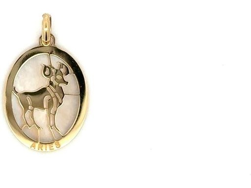 18K Yellow Gold Aries Zodiac Pendant with Mother-of-Pearl Background