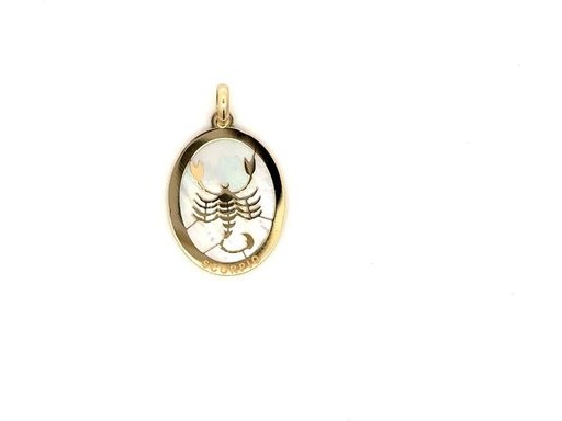 18K Yellow Gold Scorpio Zodiac Pendant with Mother-of-Pearl Background