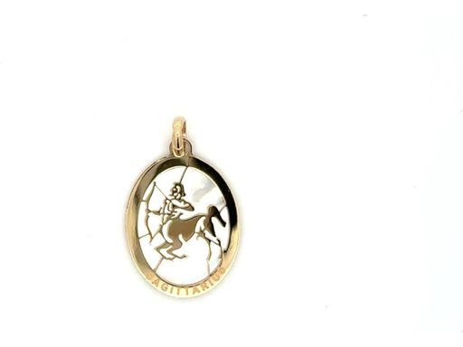 18K Yellow Gold Sagittarius Zodiac Pendant with Mother-of-Pearl Background