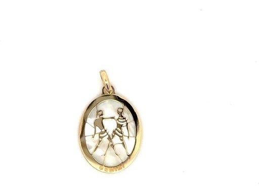 18K Yellow Gold Gemini Zodiac Pendant with Mother-of-Pearl Background