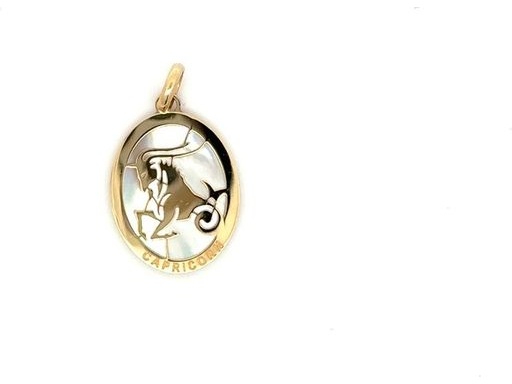 18K Yellow Gold Capricorn Zodiac Pendant with Mother-of-Pearl Background