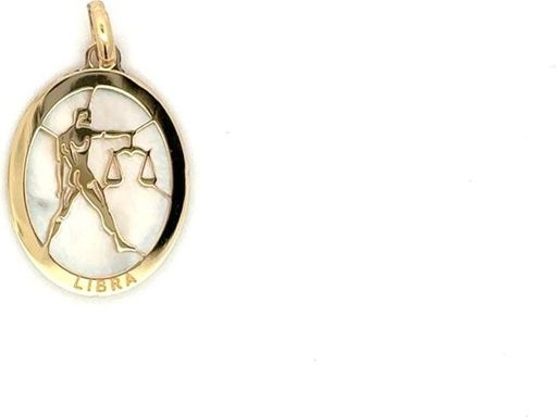 18K Yellow Gold Libra Zodiac Pendant with Mother-of-Pearl Background
