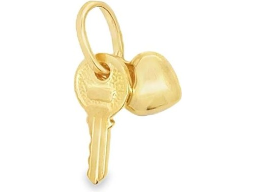 18K Yellow Gold Key and Heart Charm Pendant