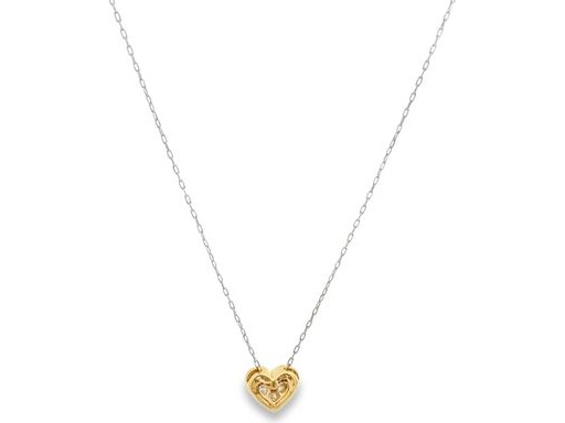 Platinum Chain Necklace with Yellow Gold Heart Pendant with Natural Diamonds