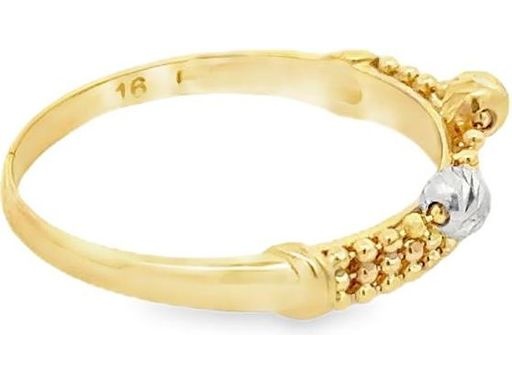 18K Yellow Gold Textured Ring with Dual Carved Beads (Yellow & White Gold)