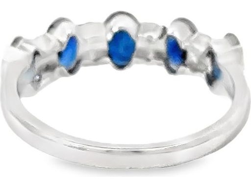 Platinum 900 Band Ring with Natural Blue Sapphires and Round-Cut Diamonds