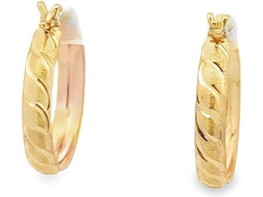 18K Yellow Gold 0.6-Inch Engraved Hoop Earrings