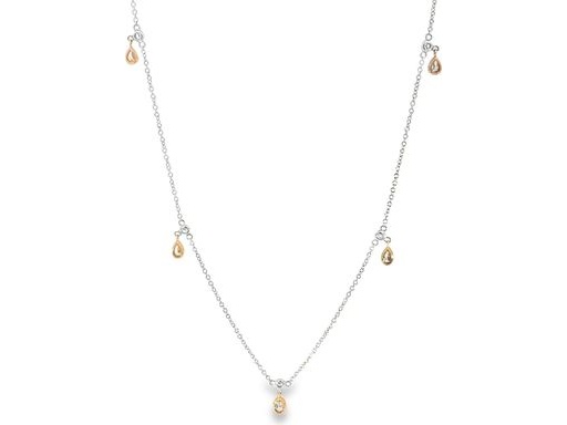 18K White Gold Necklace with All-Natural Diamond Oval & Pear Charms