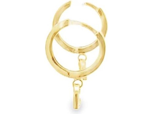 18K Yellow Gold 0.4-Inch Hoop Earrings with Heart LOVE Charms and CZ Stones