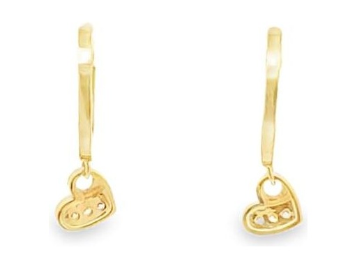 18K Yellow Gold 0.4-Inch Hoop Earrings with Heart LOVE Charms and CZ Stones
