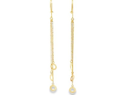 18K Yellow Gold 3-Inch Dangle Earrings with Open Circle Charms