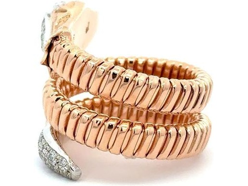 18K Rose Gold Snake Coil Ring with Natural Diamonds