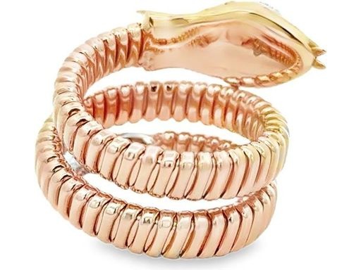 18K Rose Gold Snake Coil Ring with Natural Diamonds