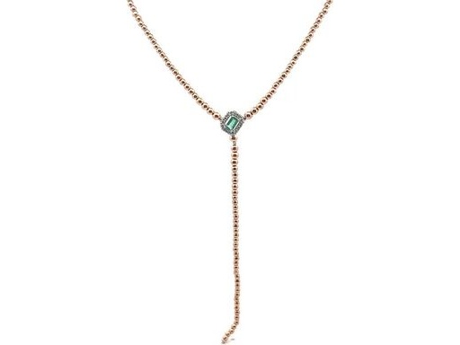 18K Rose Gold Necklace with Natural Emerald and Diamonds
