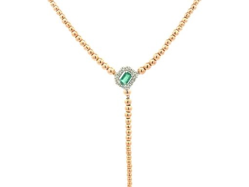 18K Rose Gold Necklace with Natural Emerald and Diamonds