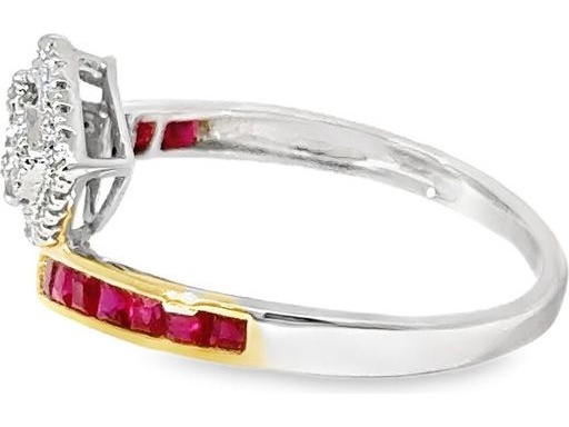 18K White Gold Heart Design Ring with Natural Diamonds and Rubies