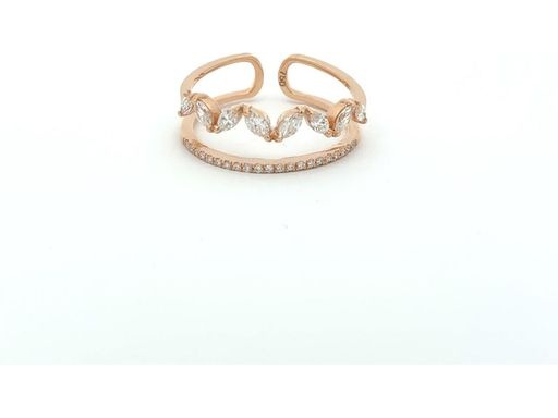 18K Rose Gold Double Row Ring with Natural Marquise and Round Diamonds – Classic and Wave Design