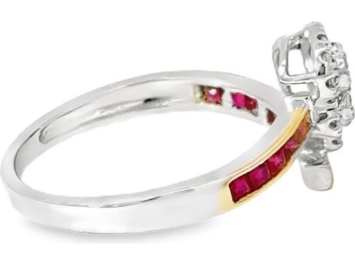 18K White Gold Heart Design Ring with Natural Diamonds and Rubies