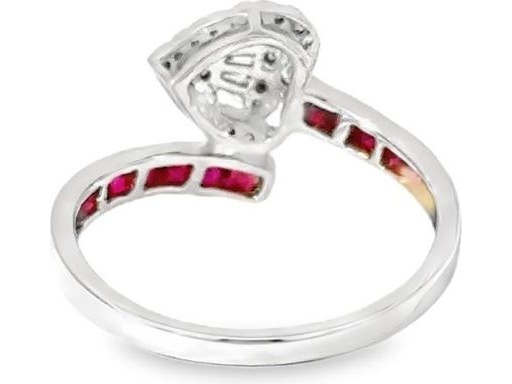 18K White Gold Heart Design Ring with Natural Diamonds and Rubies