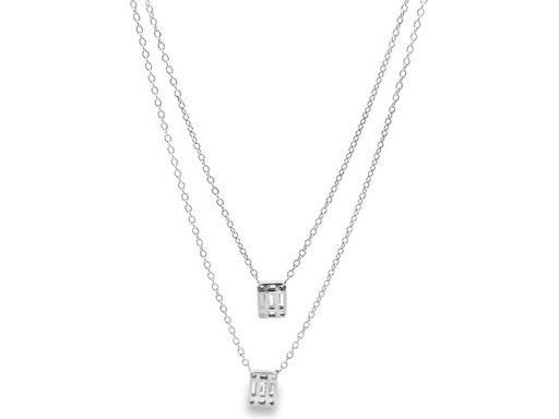 18K White Gold Double-Layer Necklace with Natural Baguette and Round Diamonds in Emerald-Style Setting