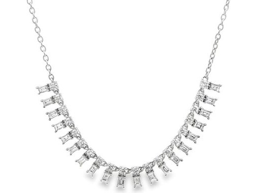 18K White Gold Necklace with Natural Baguette and Round Diamonds