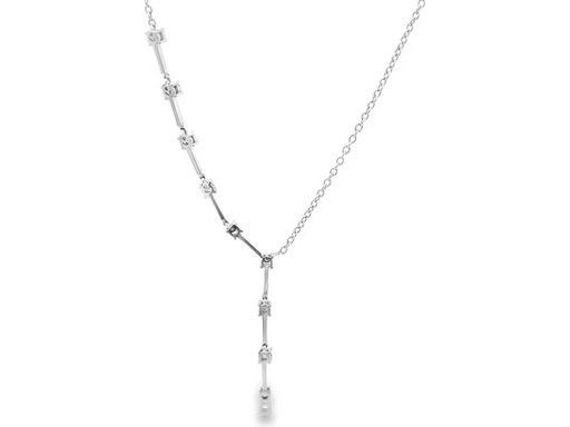 18K White Gold Asymmetric Necklace with Natural Round Diamonds