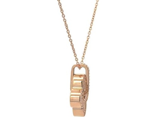 18K Rose Gold Long Necklace with Pavé Natural Round Diamonds in Floral Pendant
