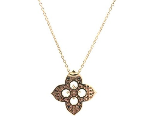 18K Rose Gold Necklace with Malachite and Natural Round Diamonds in Floral Design