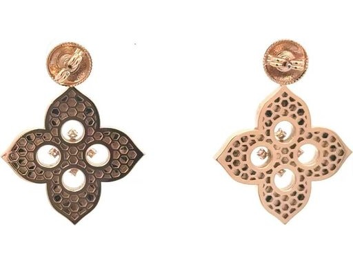 18K Rose Gold Earrings with Malachite and Natural Round Diamonds in Floral Design