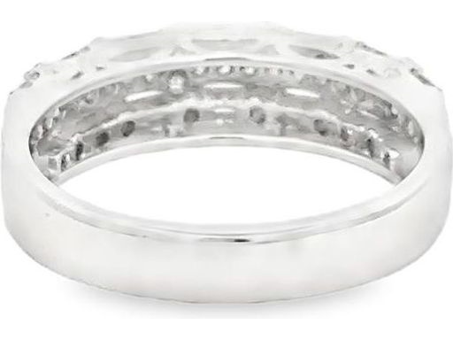 18K White Gold Double-Row Band Ring with Natural Round and Baguette Diamonds