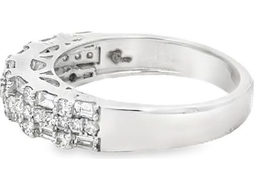 18K White Gold Double-Row Band Ring with Natural Round and Baguette Diamonds