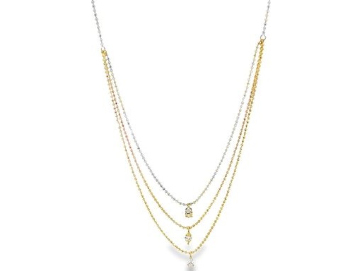 18K Tri-Color Gold Layered Necklace with All Natural Diamonds