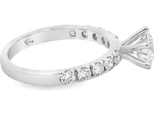 18K White Gold Solitaire Ring with GIA Certified Natural Round Diamond and Diamond-Accented Band