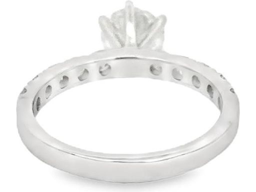 18K White Gold Solitaire Ring with GIA Certified Natural Round Diamond and Diamond-Accented Band