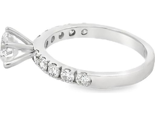 18K White Gold Solitaire Ring with GIA Certified Natural Round Diamond and Diamond-Accented Band