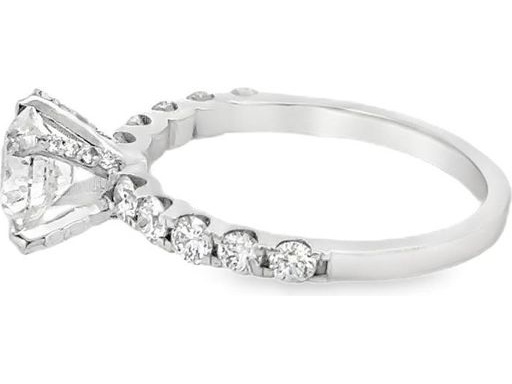 18K White Gold Solitaire Ring with GIA Certified Natural Round Diamond and Diamond-Set Band