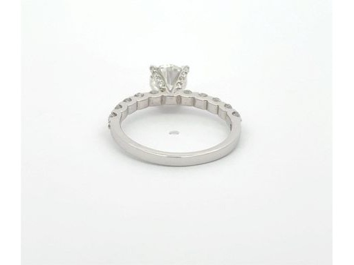 18K White Gold Solitaire Ring with GIA Certified Natural Round Diamond and Diamond-Set Band