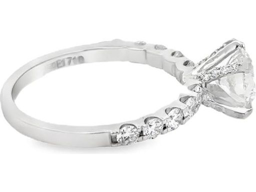 18K White Gold Solitaire Ring with GIA Certified Natural Round Diamond and Diamond-Set Band