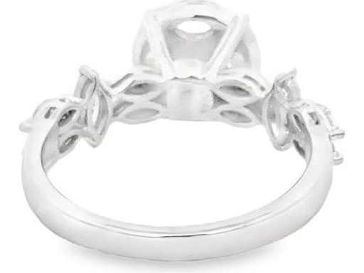18K White Gold Floral Cluster Ring with Natural Marquise and Round Diamonds