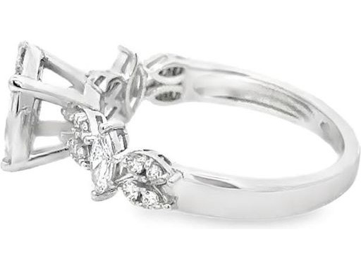 18K White Gold Floral Cluster Ring with Natural Marquise and Round Diamonds