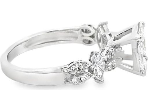 18K White Gold Floral Cluster Ring with Natural Marquise and Round Diamonds